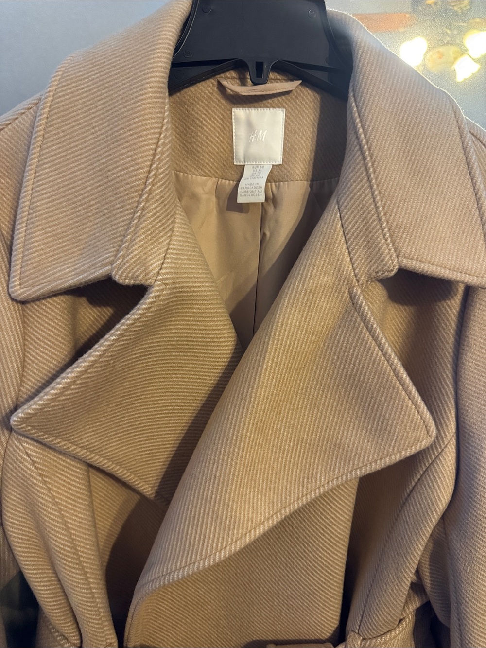 H&M Women’s Camel Belted Trench Coat - Classic Long Overcoat